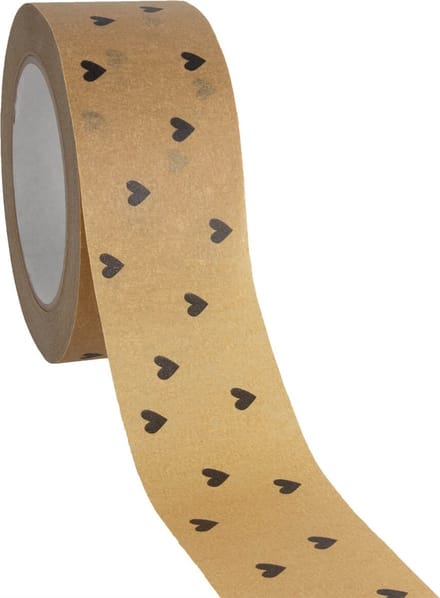 Papieren tape 'Hearts' Bruin-Zwart 50mmx50mtr
