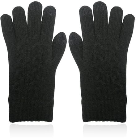 LGT JWLS Zwarte Gebreide Dameshandschoenen - Kabelpatroon