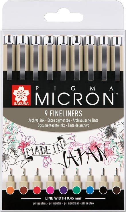 Fineliner sakura pigma micron 05 0.45mm 9 kleuren | 6 stuks