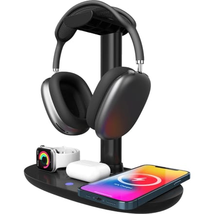 Mocaa 4-in-1 Draadloze Lader en Koptelefoon Standaard Zwart