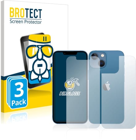 Screenprotector 3 Stuks voor Apple iPhone 13 mini (Voor+Achter) Beschermglas transparant