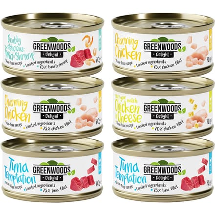 6x70g Mix (4 Smaken) Greenwoods Delight Kattenvoer