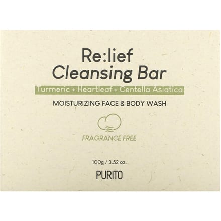 Purito, Re:lief Cleansing Bar Soap, Fragrance-Free, 3.52 oz (100 g) beige