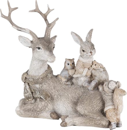Clayre & Eef Beeld Dieren 16 cm Grijs Beige Kunststof Dieren
