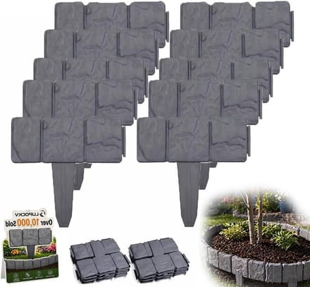 Tuinranden Imitatie Steen - Decoratieve Panelen - Bloembed Afscheiden - In elkaar grijpend Ontwerp - 10 Stuks - Grijs