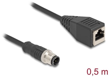 Delock M12 Cable D-coded 4 pin male to RJ45 female PVC 0.5 m