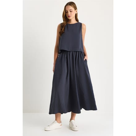Mouwloze Scoop Neck Tanktop en Midi Rok Co-Ord Set