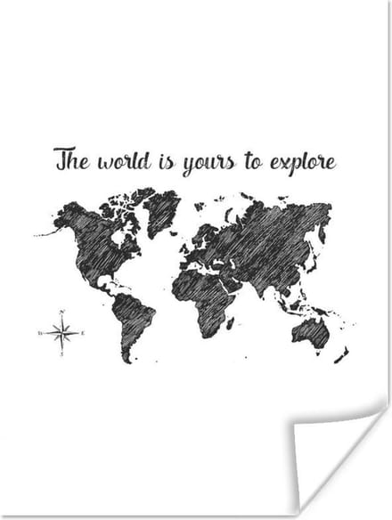 Poster - Wereldkaart - Quotes - Zwart - 30x40 cm