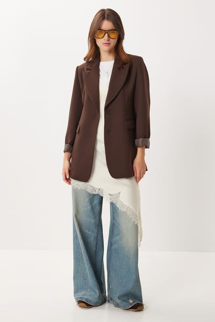 Gevoerde Gabardine Jas met Knopen Sluiting