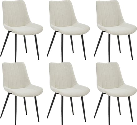 Colenis® - Verta Eetkamerstoelen - Set Van 6 - Wit - Bouclé stof - Industrieel - Stoelen