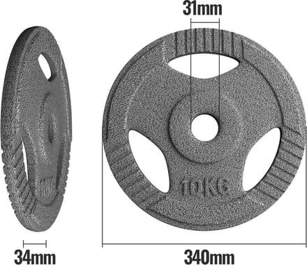 Physionics Halterschijf 10 kg - Gietijzer - Grijpopening - 30 mm