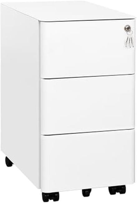 Mobiele Archiefkast met 3 Laden - Afsluitbare Rolcontainer voor Onderweg - 30 x 46 x 53,7 cm - Wit