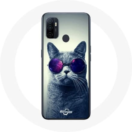 Coque - Maniacase - Oppo A53 - Souple - Gris - Chat Lunettes
