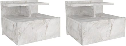 Vente-unique Set van 2 hangende nachtkastjes - 1 lade - Wit marmereffect - AZELNO