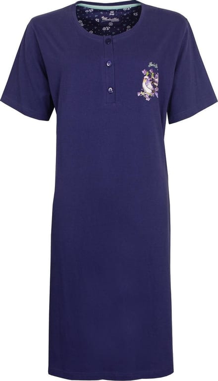 Medaillon Dames Nachthemd - 100% Katoen - Donker Blauw - Maat XXL