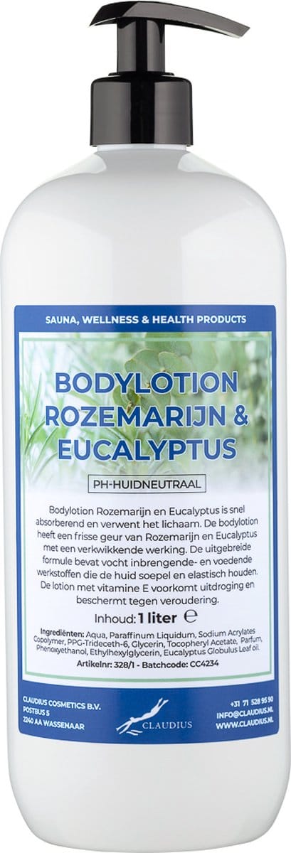 Bodylotion Rozemarijn & Eucalyptus 1 Liter - met gratis pomp