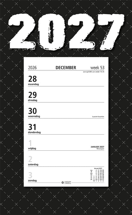 MGPcards - Week Scheurkalender 2027 - Week begint op maandag - 21 x 34 cm - Zwart