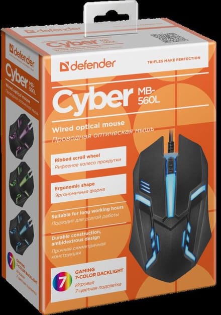 Defender Cyber MB-560L - Bedrade Gaming Muis - Optische Sensor - 1200dpi - 1.5m USB Kabel - 7 Kleuren Verlichting
