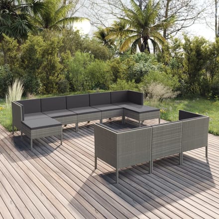vidaXL - 10-delige - Loungeset - met - kussens - poly - rattan - grijs