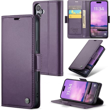 CaseMe Wallet Case met RFID Bescherming en Magneetsluiting voor iPhone 16 Plus _ Paars