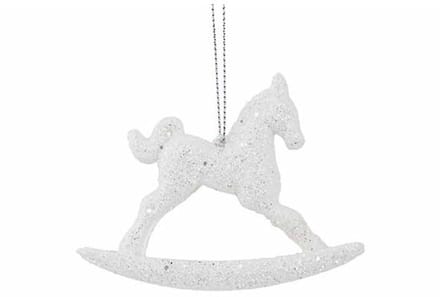 Wit Glitter Schommelpaard Hanger – 8 cm