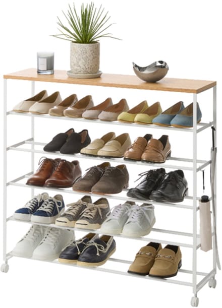 Yamazaki Tower Schoenenrek op wielen 5-laags - Wit
