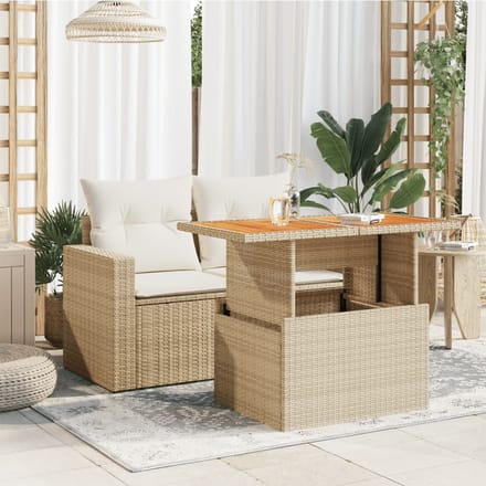 vidaXL - Tuintafel - 100x55x73 - cm - poly - rattan - en - acaciahout - beige