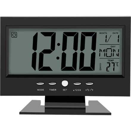 LCD Digitale Geluidssensor Tafel Bureau Wekker met Kalender en Temperatuurweergave Zwart zwart