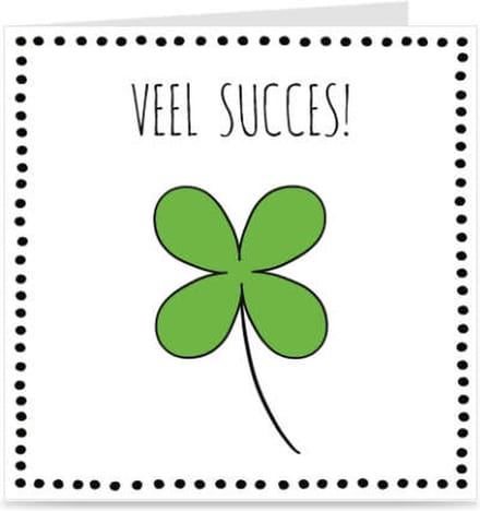 VEEL SUCCES | kaart / wenskaart met envelop | klavertje vier