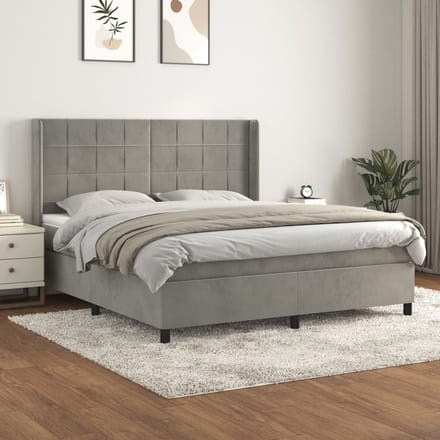 vidaXL - Boxspring - met - matras - fluweel - lichtgrijs - 180x200 - cm