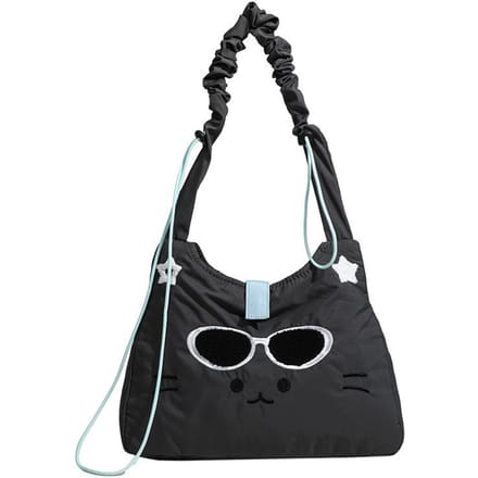 Tas Leuke Kat Geborduurde Tote Bag Commuting Veelzijdige Eénschouder Crossbody Tas Modieuze Canvas Tas Vrouwen black