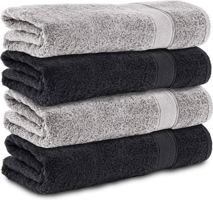 Komfortec Handdoekenset 4x Handdoek 50x100 cm - 100% Katoen -Schwarz-Silber
