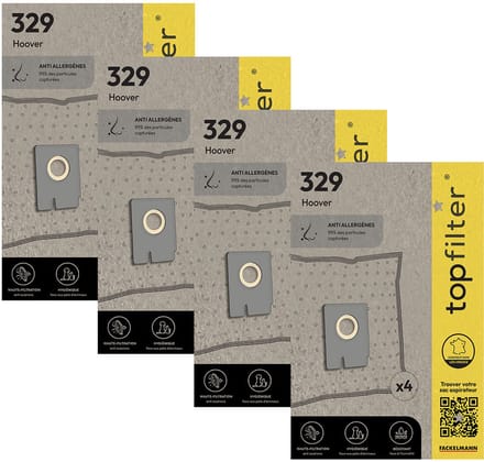 Set van 4 pakketten van 4 stofzuigerzakken 64329 voor Hoover Freespace EVO TopFilter Premium