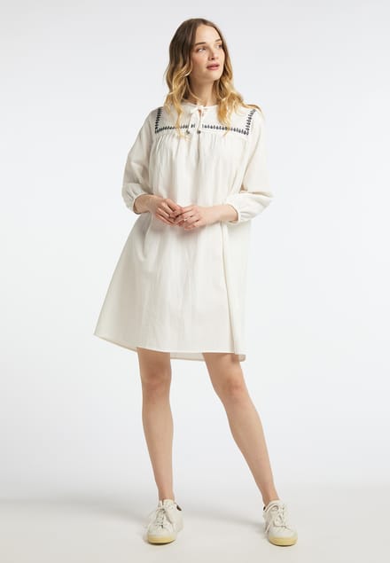 Dreimaster Midi-jurk met borduursel Dames wolwit