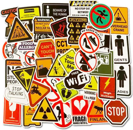 Waarschuwingsbord Stickers - set 50 stuks - Laptop Stickers - Stickervellen