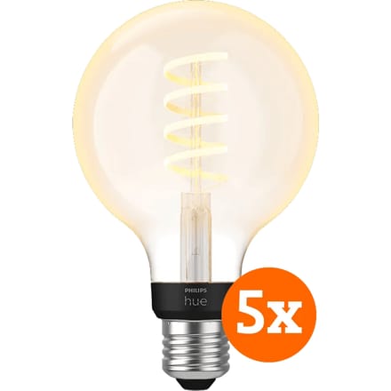 Philips Hue Filamentlamp White Ambiance Globe E27 5-pack