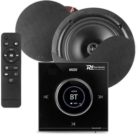 Power Dynamics Powerline B50B inbouw versterker met 2 plafondspeakers - 6.5 inch - 2x 25W - Zwart