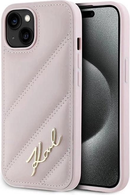 Karl Lagerfeld Diagonal Quilted Script case for iPhone 15 / 14 / 13 - pink