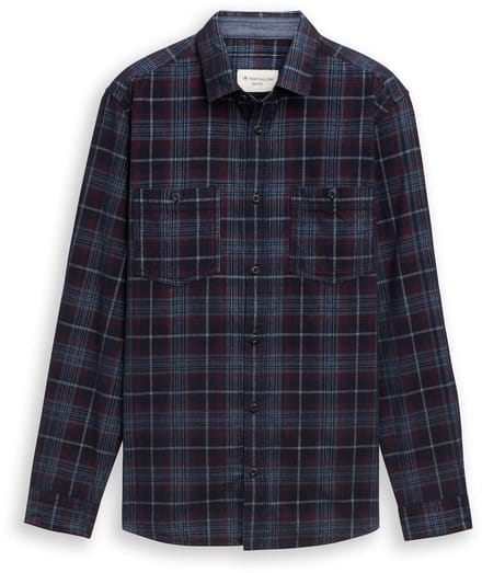 Tom Tailor - Regular fit corduroy overhemd met ruitjesmotief - Maat S - navy red cord check