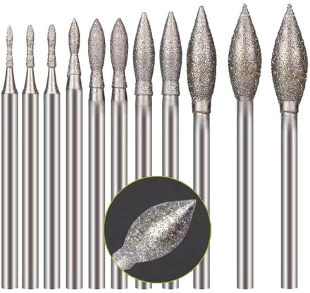 Diamant Slijpbits - Olijf Vorm Bits - Metaal Bewerken - 11 Delige Set - 3/32 Inch