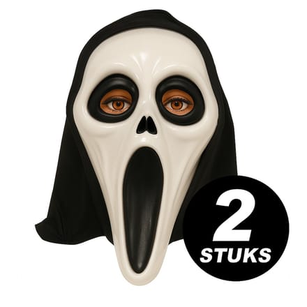 Scream Masker – Set van 2 Stuks – Horror Masker met Kap – Halloween & Verkleed Accessoire