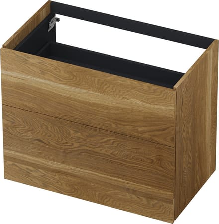 INK® wastafelonderkast 2 laden greeploos push to open echt hout 80x45x65cm, massief eiken aqua