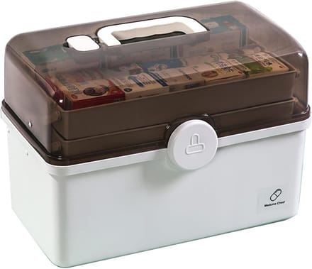 Afsluitbare medicijndoos - 3-laags organizerbox voor medicijnopslag, draagbaar met handvat (wit, XL)