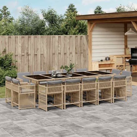vidaXL - 15-delige - Tuinset - met - kussens - poly - rattan - gemengd - beige