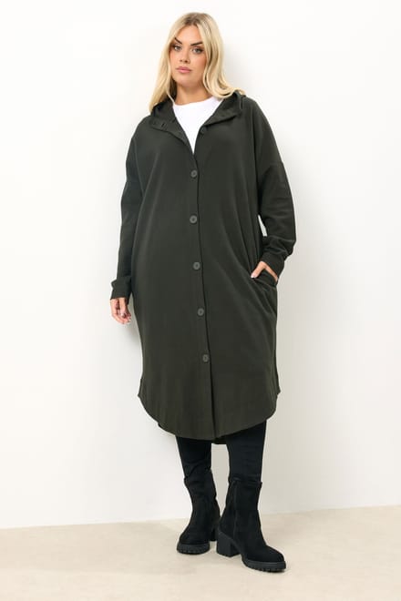 Yours Kakigroene Jas Met Capuchon En Knoopsluiting Size 50-52