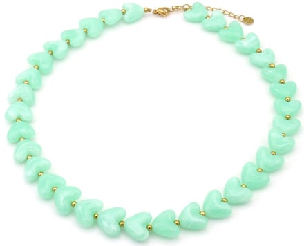 Ketting - RVS - hartjes - groen - 40-45 cm