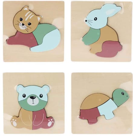 Houten Inlegpuzzel met 4 Stukken - Dieren
