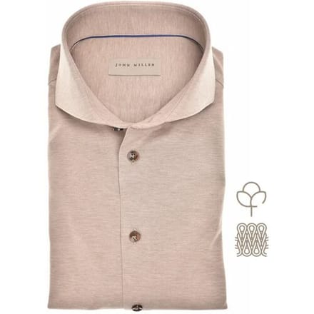 John Miller Overhemd Slim Solid Color Cutaway Extra long Sleeve Tricot Mouwlengte 7 Licht Bruin / male