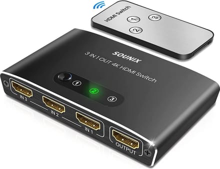 Sounix HDMI Switch - 3 in 1 uit Met afstandsbediening - Ondersteunt 4K - Aluminium