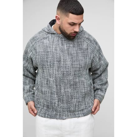 Plus Boucle Zip Up Hooded Oversized Jacket | Black | Size 2XL